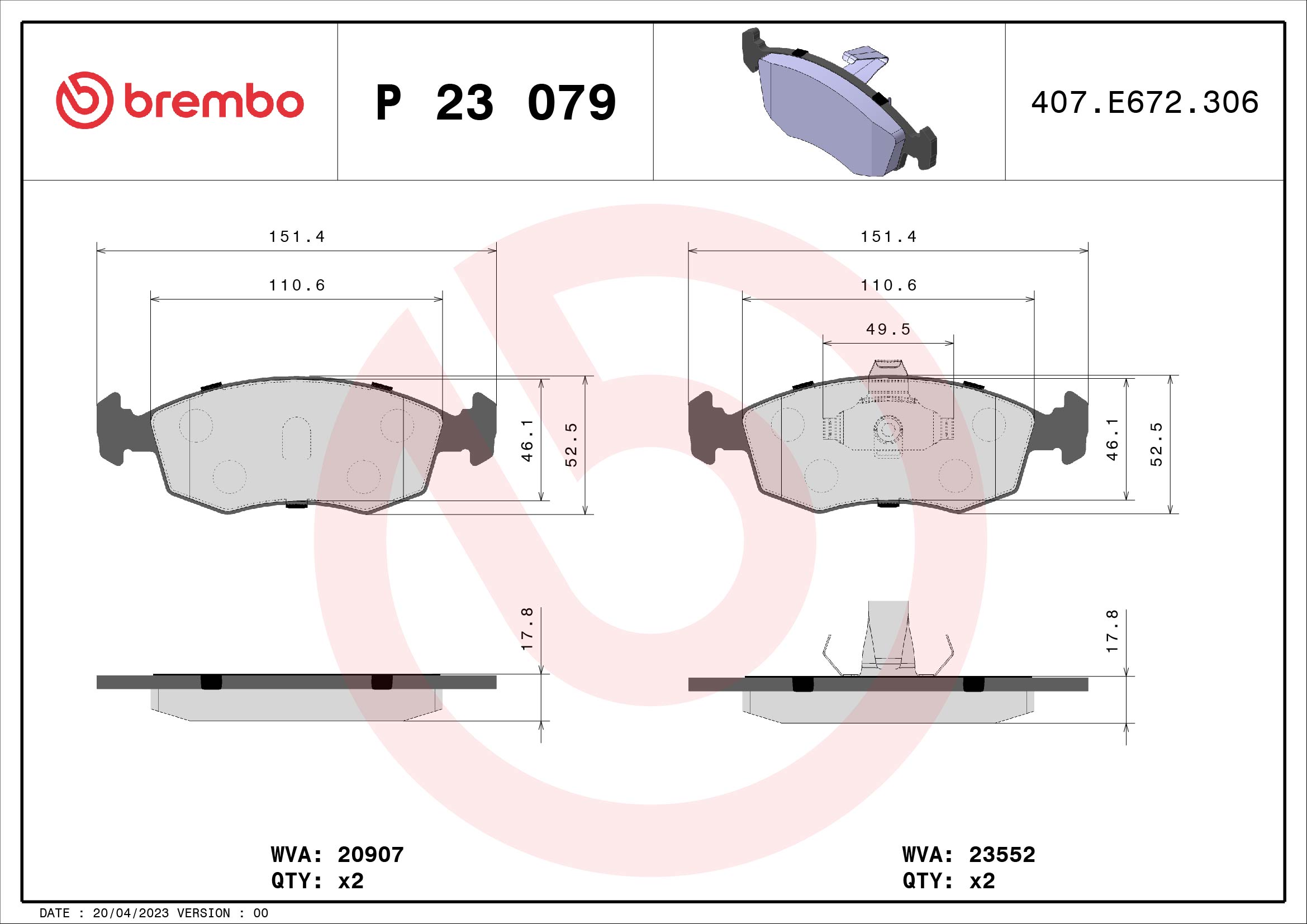 A.B.S. P 23 079 BREMBO Bremsbelagsatz, Scheibenbremse
